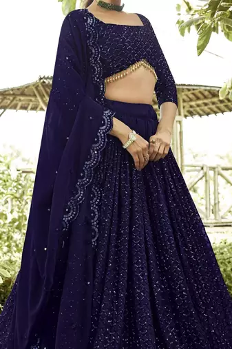 Embroidered Sequinned Semi-Stitched Lehenga & Unstitched Blouse With Dupatta