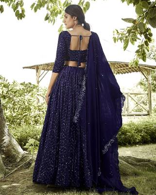 Embroidered Sequinned Semi-Stitched Lehenga & Unstitched Blouse With Dupatta 3