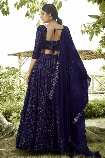 Embroidered Sequinned Semi-Stitched Lehenga & Unstitched Blouse With Dupatta