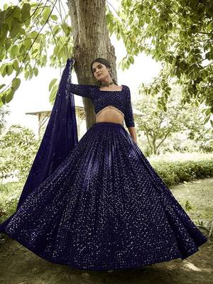 Embroidered Sequinned Semi-Stitched Lehenga & Unstitched Blouse With Dupatta 4