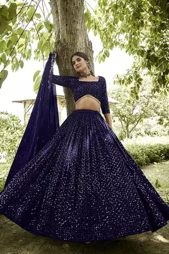 Embroidered Sequinned Semi-Stitched Lehenga & Unstitched Blouse With Dupatta
