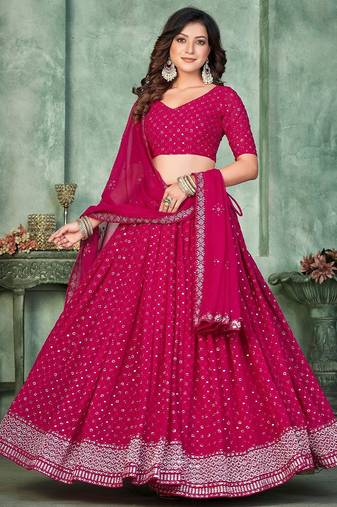 Embroidered Semi-Stitched Lehenga & Unstitched Blouse With Dupatta