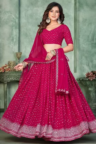 Embroidered Semi-Stitched Lehenga & Unstitched Blouse With Dupatta