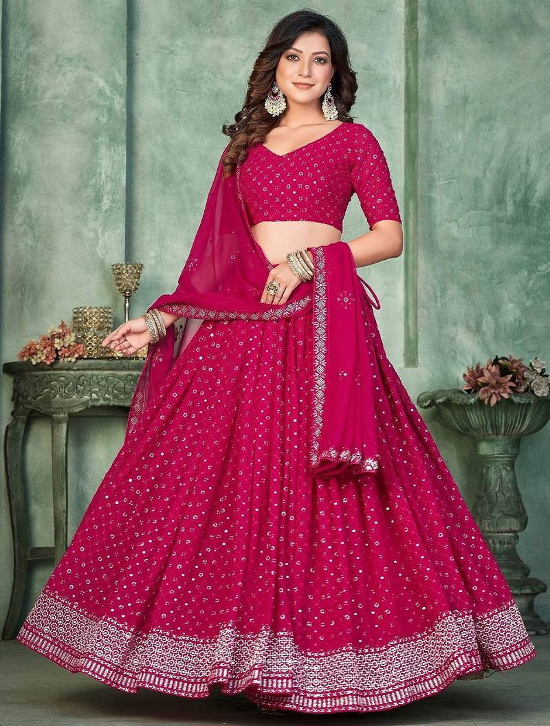 Embroidered Semi-Stitched Lehenga & Unstitched Blouse With Dupatta