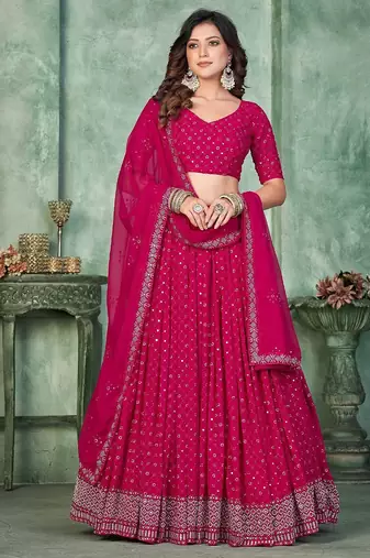 Embroidered Semi-Stitched Lehenga & Unstitched Blouse With Dupatta