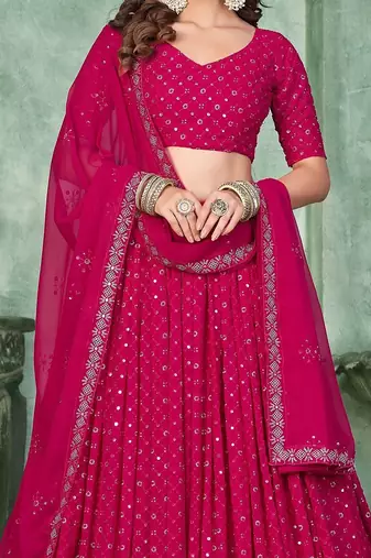 Embroidered Semi-Stitched Lehenga & Unstitched Blouse With Dupatta