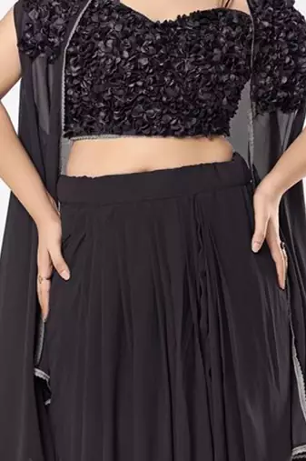 Embroidered Semi-Stitched Lehenga & Unstitched Blouse With Dupatta