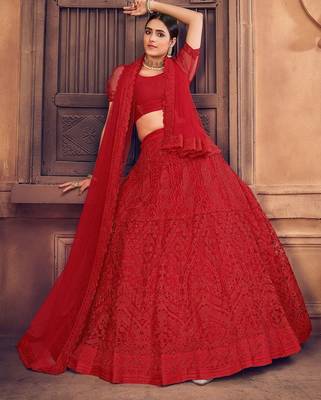 Embroidered Thread Work Semi-Stitched Lehenga & Unstitched Blouse With Dupatta 1