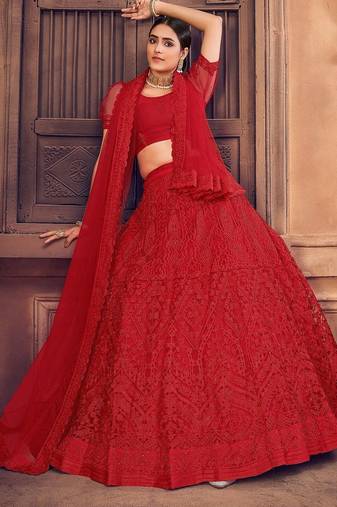 Embroidered Thread Work Semi-Stitched Lehenga & Unstitched Blouse With Dupatta