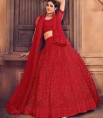 Embroidered Thread Work Semi-Stitched Lehenga & Unstitched Blouse With Dupatta