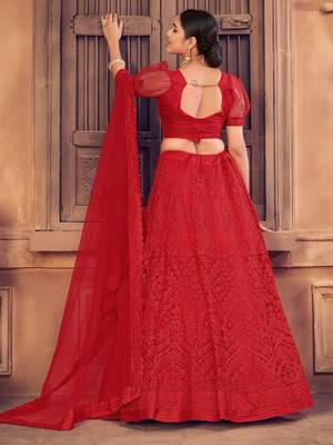 Embroidered Thread Work Semi-Stitched Lehenga & Unstitched Blouse With Dupatta 4