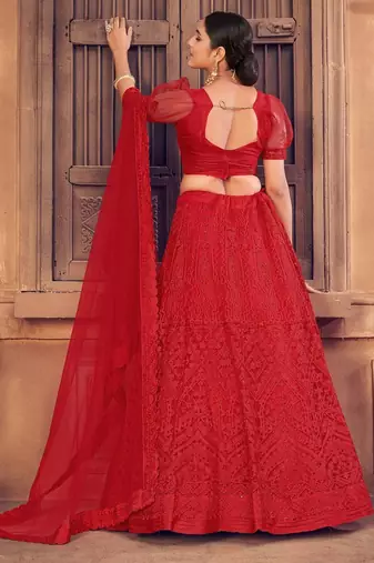 Embroidered Thread Work Semi-Stitched Lehenga & Unstitched Blouse With Dupatta