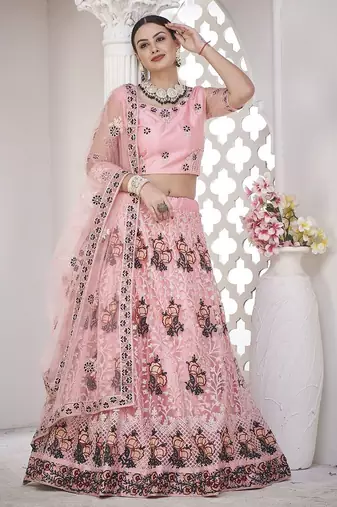 Embroidered Thread Work Semi-Stitched Lehenga & Unstitched Blouse With Dupatta