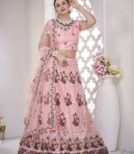 Embroidered Thread Work Semi-Stitched Lehenga & Unstitched Blouse With Dupatta