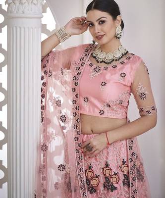 Embroidered Thread Work Semi-Stitched Lehenga & Unstitched Blouse With Dupatta 2