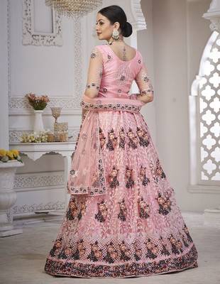 Embroidered Thread Work Semi-Stitched Lehenga & Unstitched Blouse With Dupatta 3
