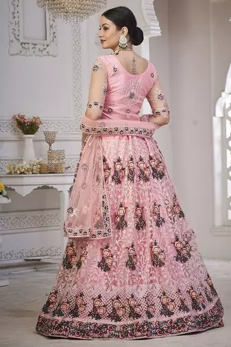 Embroidered Thread Work Semi-Stitched Lehenga & Unstitched Blouse With Dupatta