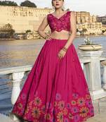 Printed Semi-Stitched Lehenga & Unstitched Blouse With Dupatta