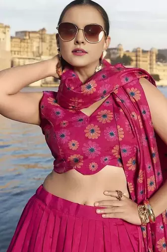 Printed Semi-Stitched Lehenga & Unstitched Blouse With Dupatta