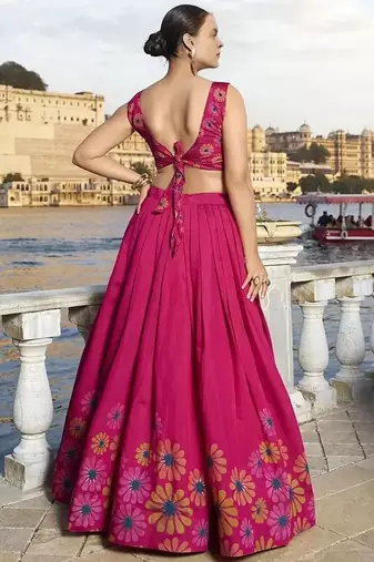 Printed Semi-Stitched Lehenga & Unstitched Blouse With Dupatta