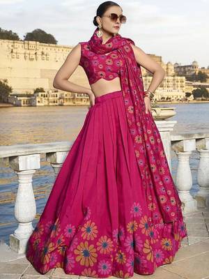 Printed Semi-Stitched Lehenga & Unstitched Blouse With Dupatta 4