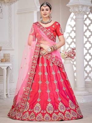 Pink & Gold-Toned Embroidered Semi-Stitched Lehenga & Unstitched Blouse&Dupatta 1
