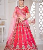 Pink & Gold-Toned Embroidered Semi-Stitched Lehenga & Unstitched Blouse&Dupatta