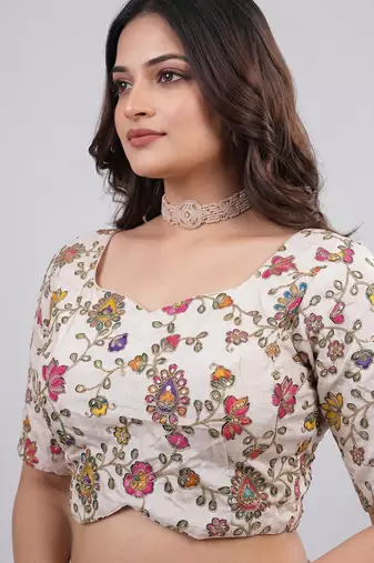 Sweetheart neck embroidered readymade blouse