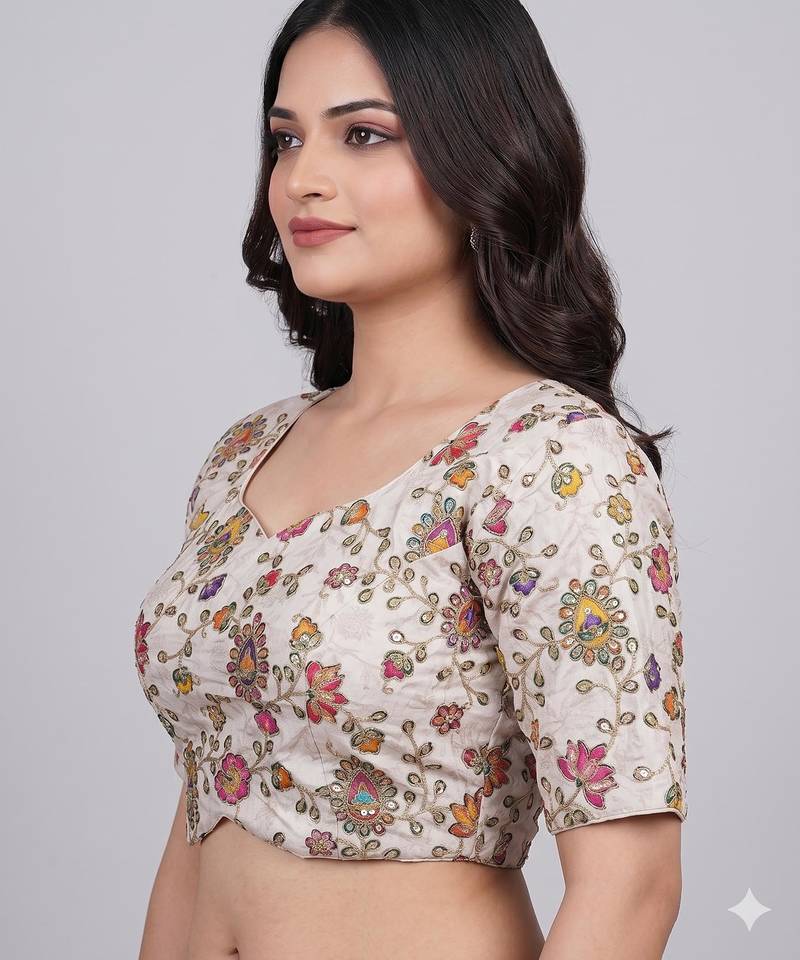 Sweetheart neck embroidered readymade blouse