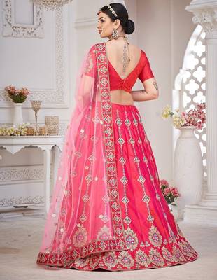 Pink & Gold-Toned Embroidered Semi-Stitched Lehenga & Unstitched Blouse&Dupatta 4