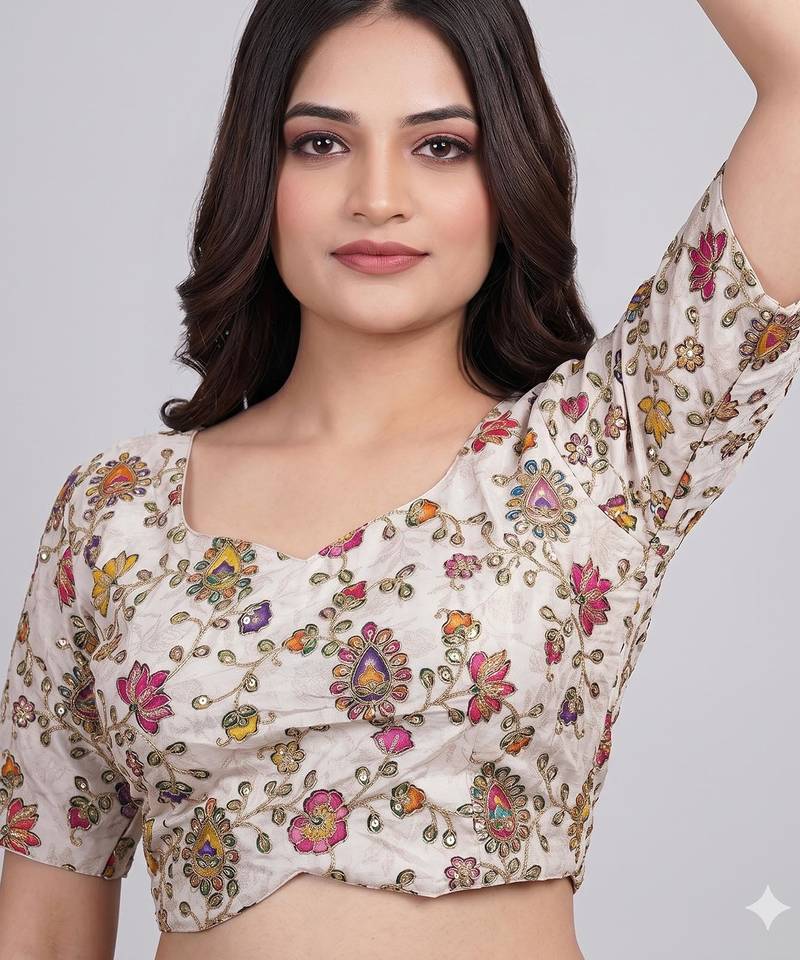 Sweetheart neck embroidered readymade blouse