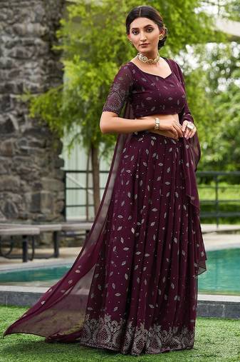 Embroidered Thread Work Semi-Stitched Lehenga & Unstitched Blouse With Dupatta