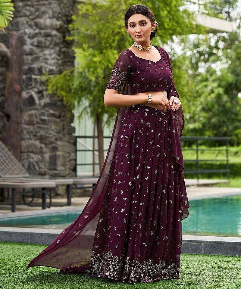 Embroidered Thread Work Semi-Stitched Lehenga & Unstitched Blouse With Dupatta