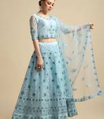 Embroidered Mirror Work Semi-Stitched Lehenga & Unstitched Blouse With Dupatta