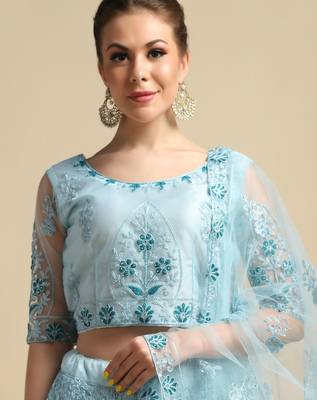 Embroidered Mirror Work Semi-Stitched Lehenga & Unstitched Blouse With Dupatta 2