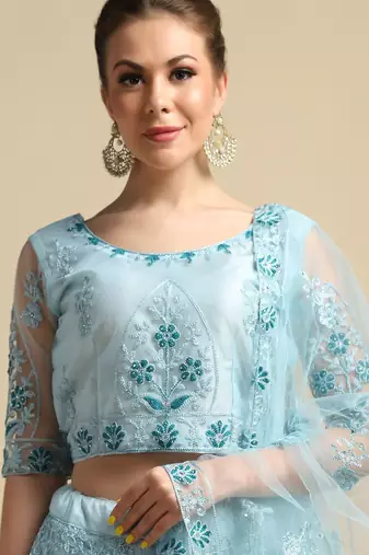 Embroidered Mirror Work Semi-Stitched Lehenga & Unstitched Blouse With Dupatta