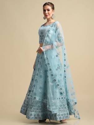 Embroidered Mirror Work Semi-Stitched Lehenga & Unstitched Blouse With Dupatta 3
