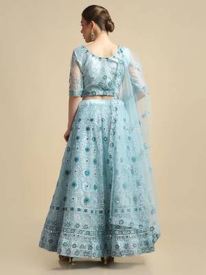 Embroidered Mirror Work Semi-Stitched Lehenga & Unstitched Blouse With Dupatta 4
