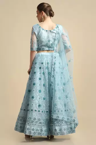 Embroidered Mirror Work Semi-Stitched Lehenga & Unstitched Blouse With Dupatta