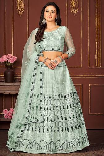 Embroidered Thread Work Semi-Stitched Lehenga & Unstitched Blouse With Dupatta