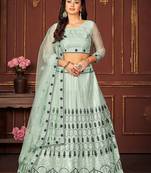 Embroidered Thread Work Semi-Stitched Lehenga & Unstitched Blouse With Dupatta