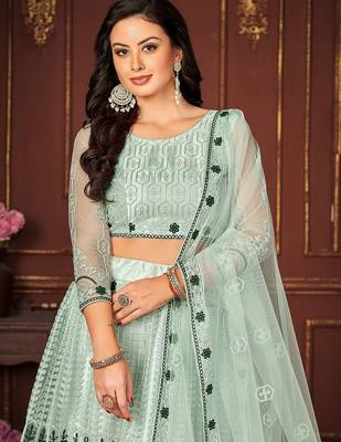 Embroidered Thread Work Semi-Stitched Lehenga & Unstitched Blouse With Dupatta 2