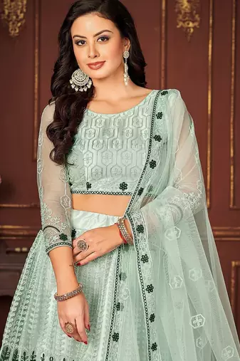 Embroidered Thread Work Semi-Stitched Lehenga & Unstitched Blouse With Dupatta