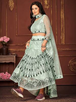 Embroidered Thread Work Semi-Stitched Lehenga & Unstitched Blouse With Dupatta 3