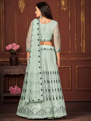 Embroidered Thread Work Semi-Stitched Lehenga & Unstitched Blouse With Dupatta 4