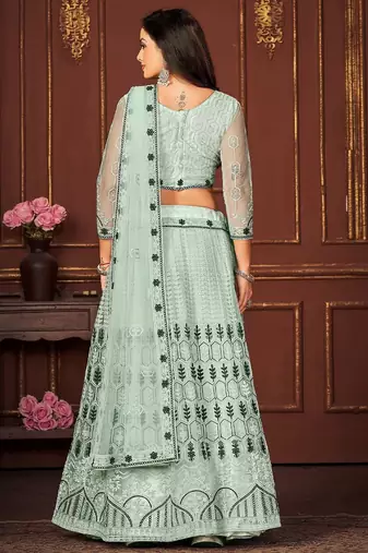 Embroidered Thread Work Semi-Stitched Lehenga & Unstitched Blouse With Dupatta