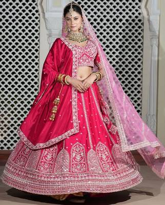 Embroidered Thread Work Semi-Stitched Lehenga & Blouse With Dupatta 1