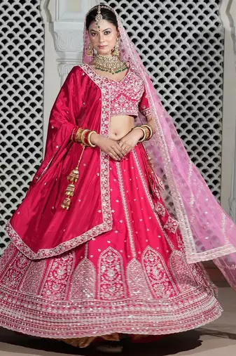 Embroidered Thread Work Semi-Stitched Lehenga & Blouse With Dupatta