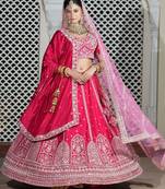 Embroidered Thread Work Semi-Stitched Lehenga & Blouse With Dupatta