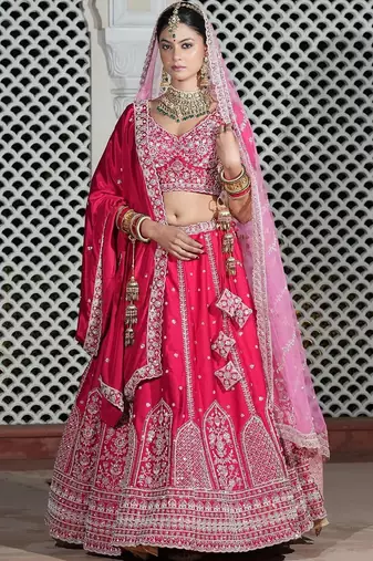 Embroidered Thread Work Semi-Stitched Lehenga & Blouse With Dupatta